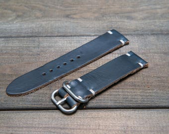 Leather Watch Band, Horween Navy Chromexcel, leather watch strap, Handmade in Finland, 16, 17 , 18, 19 , 20, 21 , 22, 23 , 24 mm.