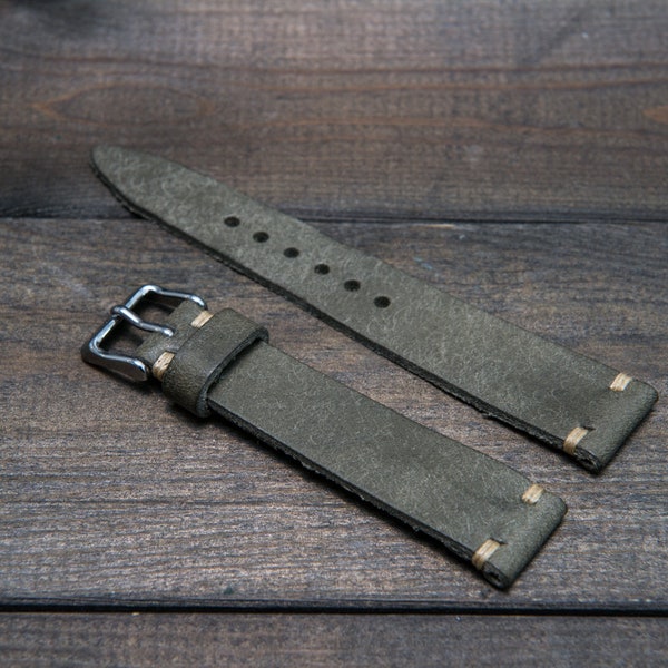 Leather Watch Band, Badalassi Carlo, Griggio tapered watch strap. Handmade in Finland. 20x18 mm, 20x16 mm, 22x18 mm and other sizes