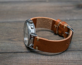 Horween leather watch strap, English Tan color, handmade in Finland - 10, 12, 14, 16, 17, 18, 19, 20, 21, 22, 23, 24, 25, 26 mm.