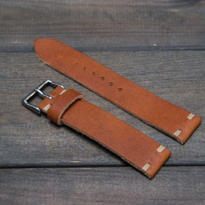 Horween leather watch strap, English Tan color, handmade in Finland 16mm, 17mm, 18mm, 19mm, 20mm, 21mm, 22mm, 23mm, 24mm, 25mm, 26mm. image 3