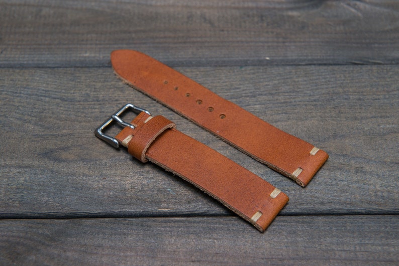 Horween leather watch strap, English Tan color, handmade in Finland 16mm, 17mm, 18mm, 19mm, 20mm, 21mm, 22mm, 23mm, 24mm, 25mm, 26mm. image 3