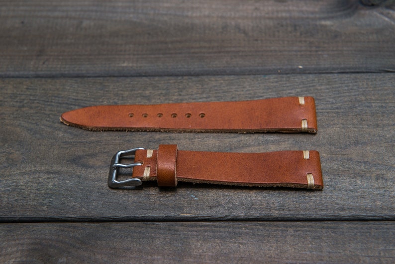 Tapered Leather Watch Band Horween English Tan Leather Watch Etsy