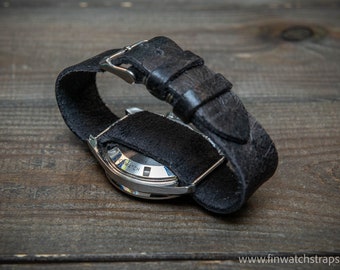 One piece watch strap, suede Crazy Cow watch band. Handmade in Finland, 10-26 mm.