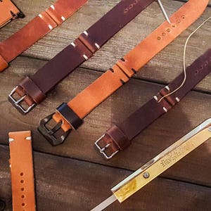 Horween leather watch strap, English Tan color, handmade in Finland 16mm, 17mm, 18mm, 19mm, 20mm, 21mm, 22mm, 23mm, 24mm, 25mm, 26mm. image 7