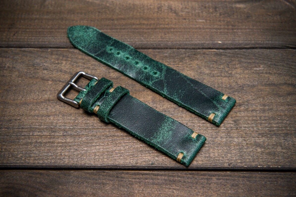 Dark green deals leather watch strap