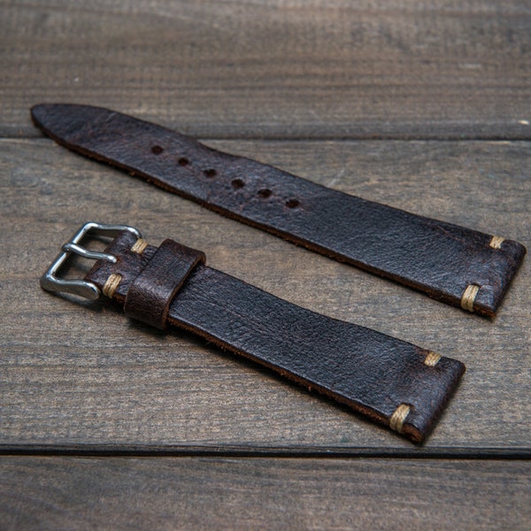 Vintage leather watch band, tapered watch strap,  suede Crazy Cow Snuff. Handmade in Finland.