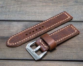 Panerai Leather watch strap, Horween Derby Nut Brown, hand stitched watch band, handmade in Finland- 20, 21, 22, 23, 24, 25, 26mm