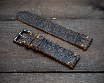Vintage leather watch band, watch strap,  Roadgrey. Handmade in Finland - 10-26 mm. Limited edition!