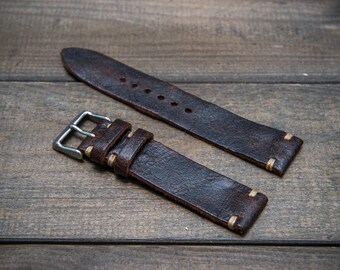 Vintage leather watch band, watch strap,  suede Crazy Cow/ SNUFF. Handmade in Finland - 10, 12, 14, 16, 17, 18,19,20,21,22,23,24,25, 26 mm.