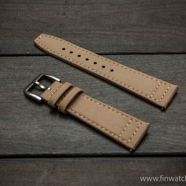 Sailcloth, Canvas watch strap 24x22mm, 23x22mm, 21x20 mm, 20x18 mm, 19x18 mm. Waterproof. Khaki color.