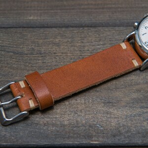 Horween leather watch strap, English Tan color, handmade in Finland 16mm, 17mm, 18mm, 19mm, 20mm, 21mm, 22mm, 23mm, 24mm, 25mm, 26mm. image 5