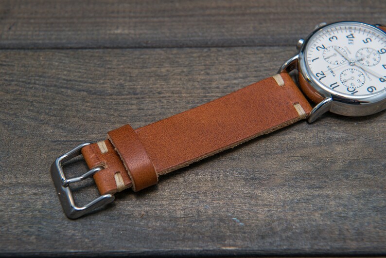 Horween leather watch strap, English Tan color, handmade in Finland 16mm, 17mm, 18mm, 19mm, 20mm, 21mm, 22mm, 23mm, 24mm, 25mm, 26mm. image 5