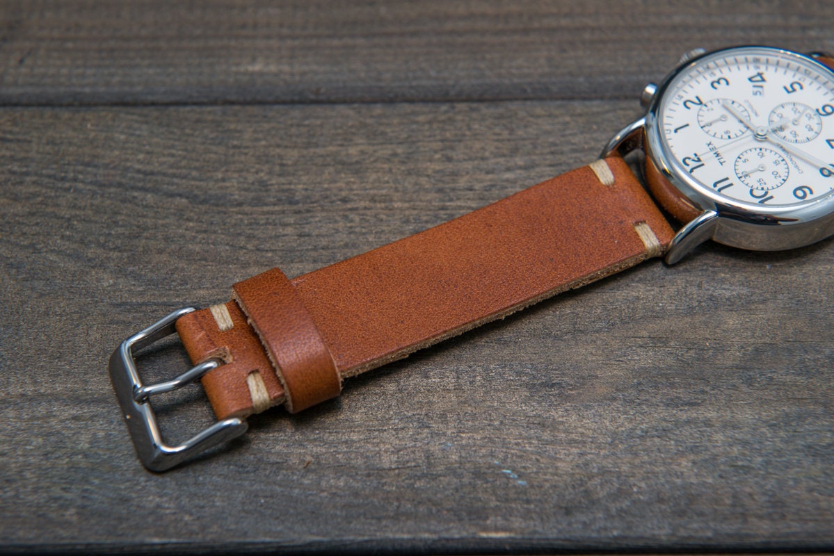 Horween Leather Watch Strap English Tan Color Handmade in - Etsy