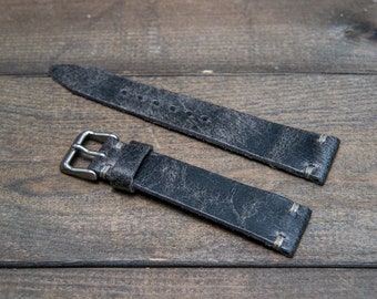 Vintage leather watch band, tapered watch strap,  suede Crazy Cow Smokey Gray. Handmade in Finland.