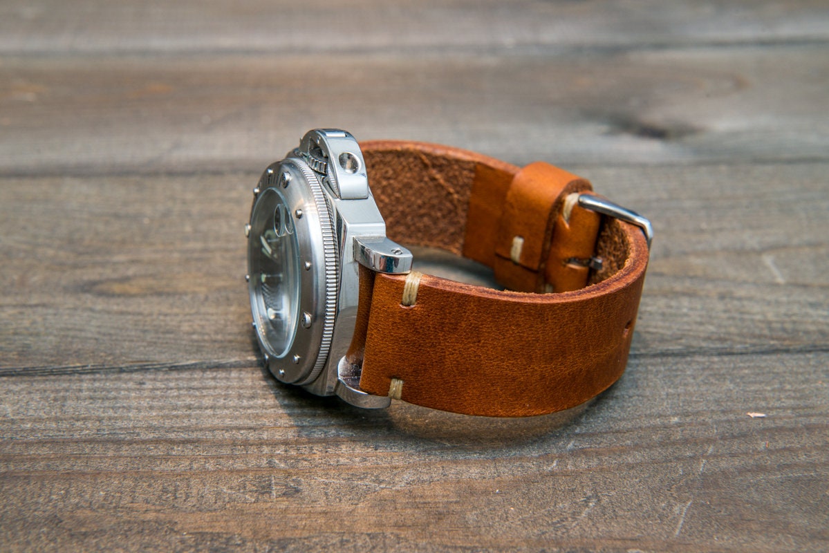 analyse klippe magasin Leather Watch Band Oily Cognac Watch Strap 35-4 Mm Thick - Etsy Israel