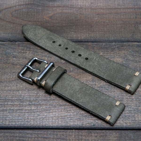 Leather Watch Band, Badalassi Carlo, Pueblo Griggio watch strap. Handmade in Finland, 16, 17, 18, 19, 20, 21, 22, 23,24 mm.