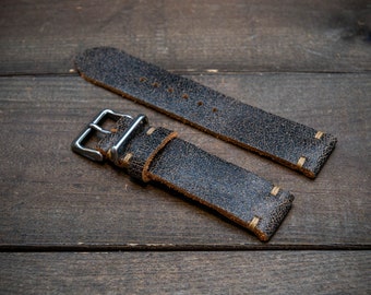 Vintage leather watch band, watch strap,  Roadgrey. Handmade in Finland - 15-26 mm. Limited edition!