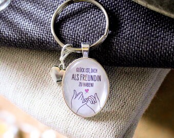 Girlfriend gift, oval keychain for your best friend with saying, Happiness is having you as a friend.