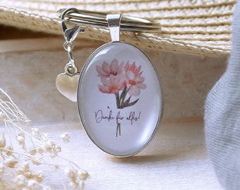 Thank you gift | Oval keychain with bouquet of flowers | Thank you for everything gift idea