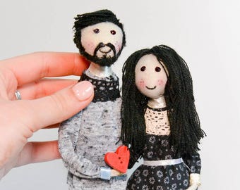 Gift for couple Personalized Modern Portrait Dolls of Happy Couple in Love. Handmade Couple Portrait Anniversary Gift for from Your Photo