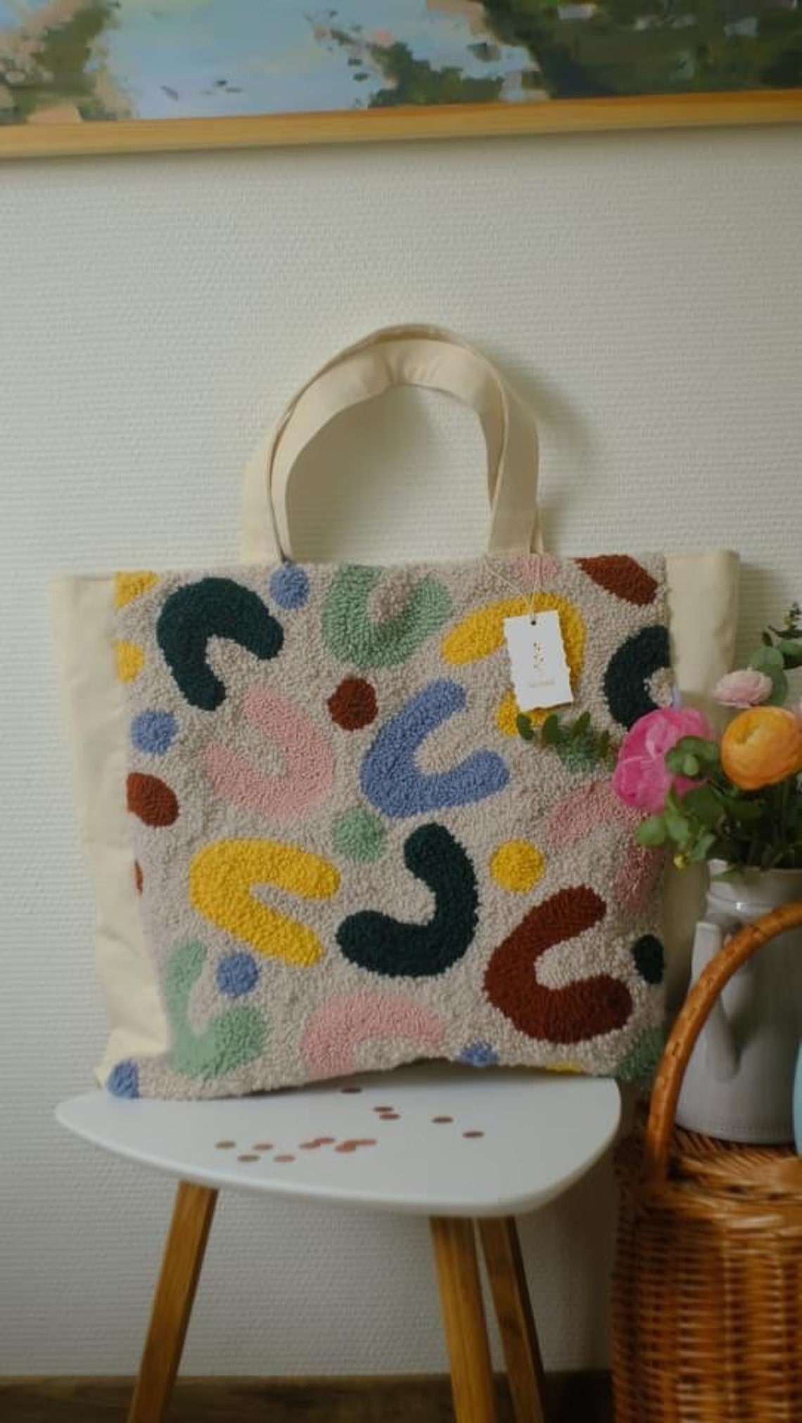 Punch Needle Tote Bag Punch Needle Abstract Pattern Tote Etsy