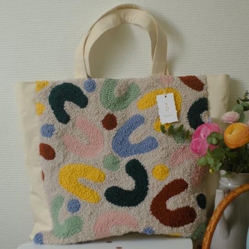 Punch Needle Tote Bag Punch Needle Abstract Pattern Tote Etsy