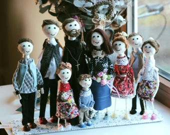 Big Family, Custom Family, Illustration Family, Portrait Dolls, Personalized Doll Set, Art Dolls,  by Warm Mood