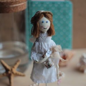 Doll for sea lovers, handmade cloth doll, sea vibes, girl with shell.