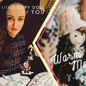 Personalized Doll of Happy Brunette Curly Girl. Handmade Portrait Doll for her. Doll from Photo