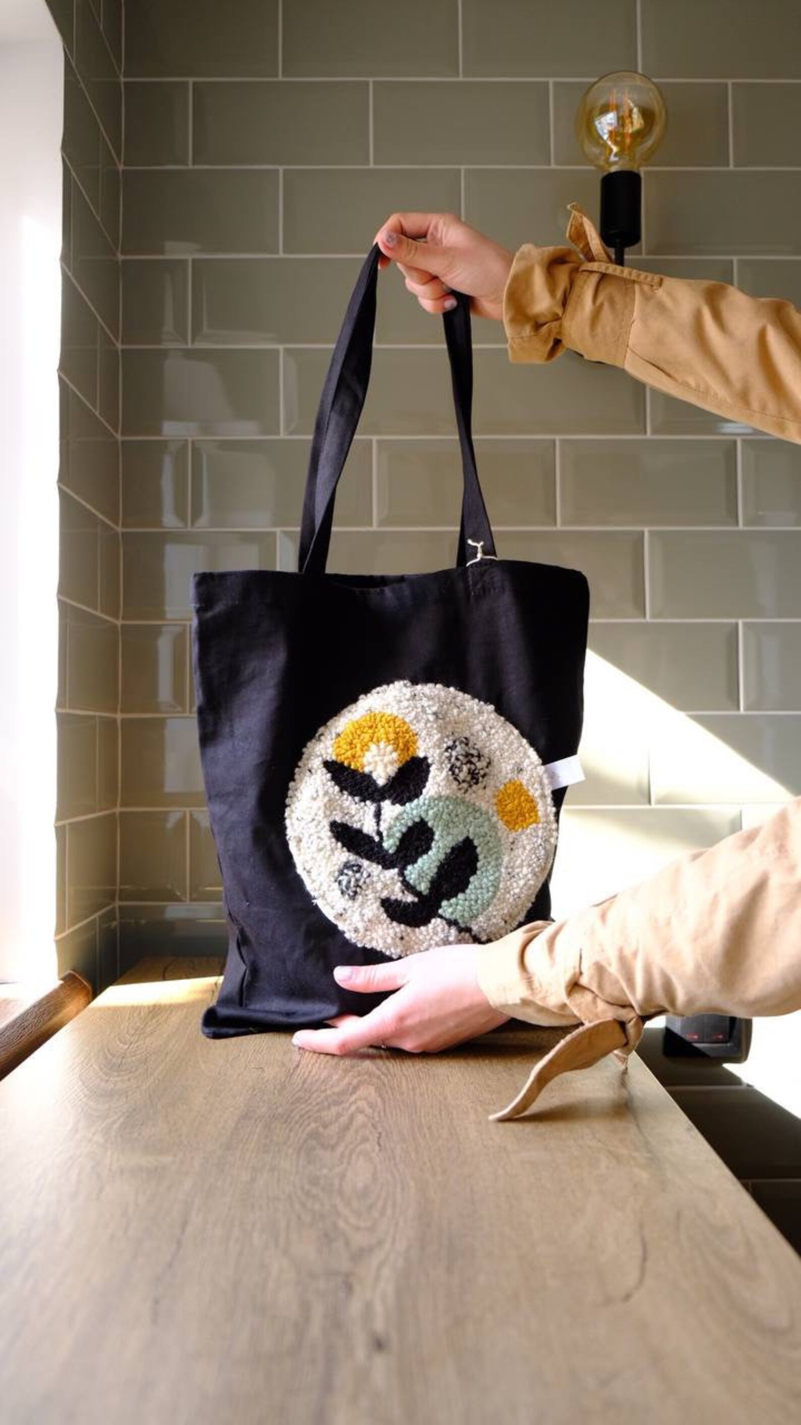 Punch needle shopper bag tote bag art shopper bag punch Etsy