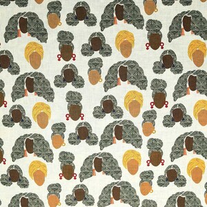 Black Heritage Coiffed Crowns on Cream 100% Cotton Fabric Black History BLM