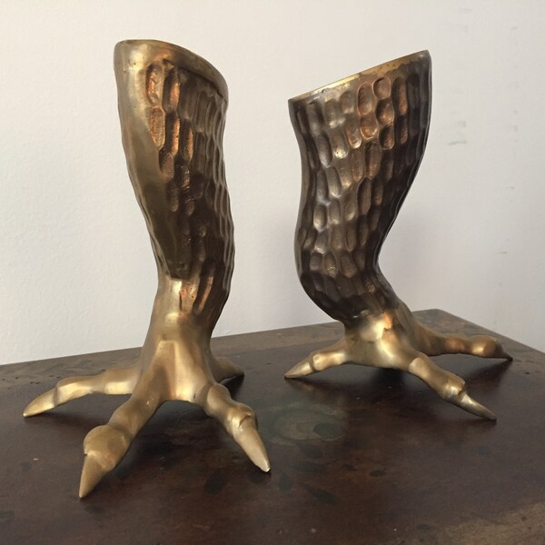 MCM Brass Eagle Talon Candle Stick Holders