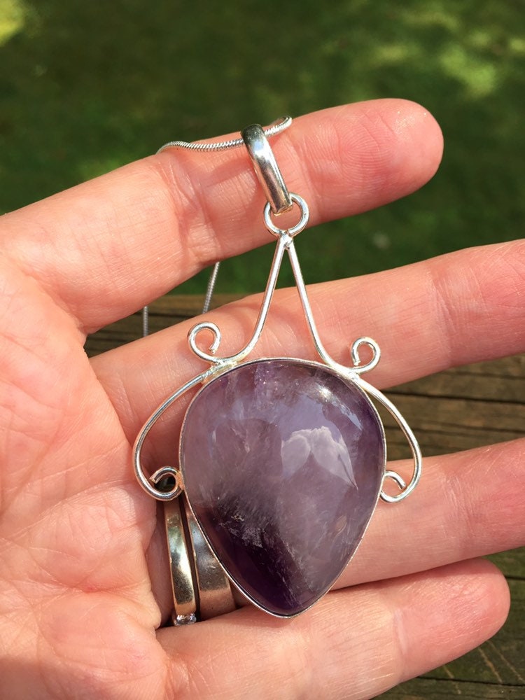 3/4”X1/4” Amethyst Sterling Silver Pendant on 16 3/4” Long Sterling Silver Chain