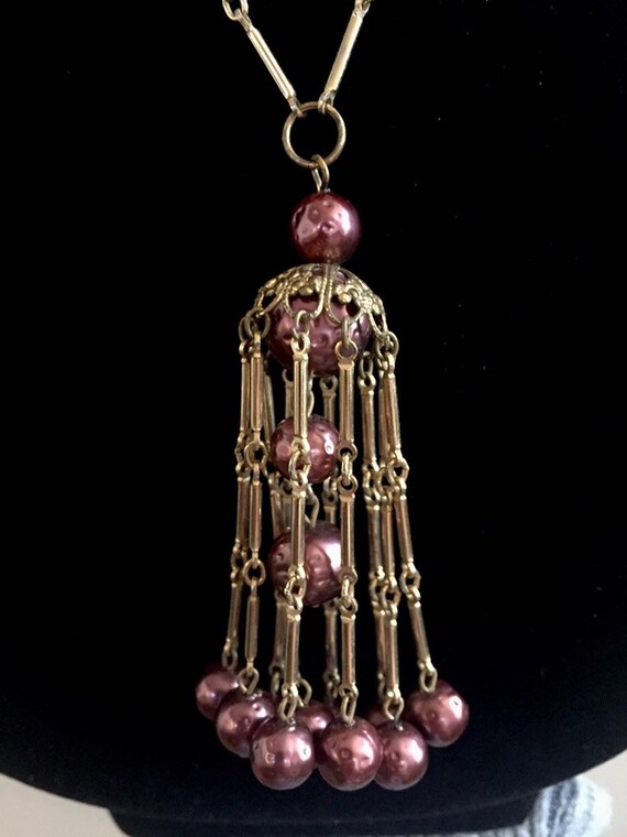 Art Deco Chocolate Pearl Tassel Necklace