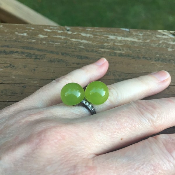 Art Deco Sterling Green Moonglow Ring