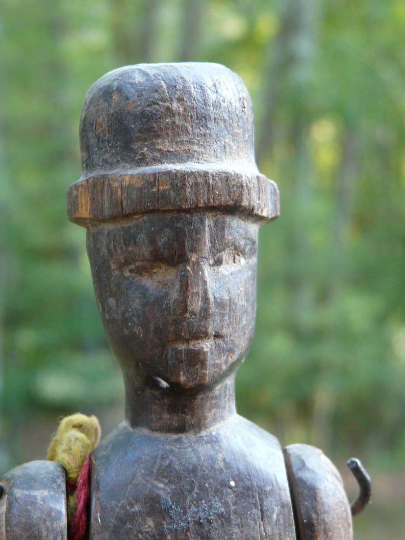 Hand Carved Wood Man in Hat Folk Art Doll