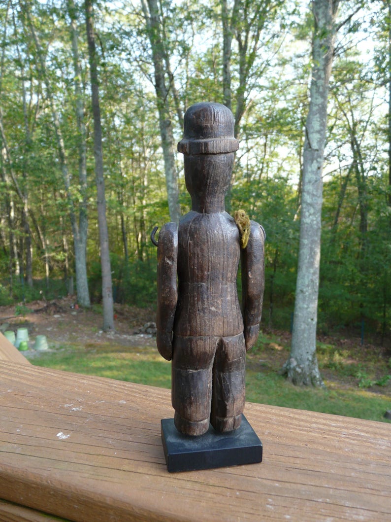 Hand Carved Wood Man in Hat Folk Art Doll