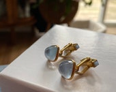 Opalescent Sugarloaf Glass Cab Cuff Links marked
