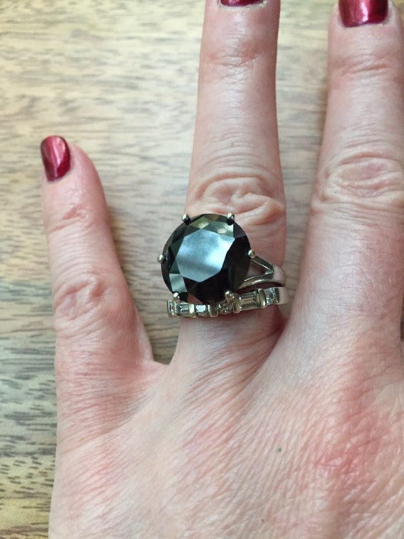 Huge Faceted Jet Glass Ring 5.5