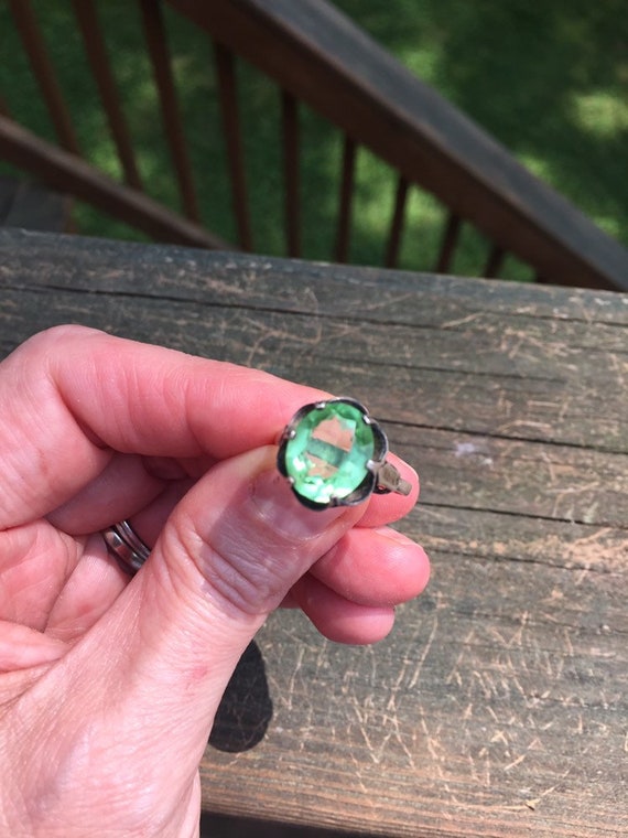 Art Deco Sterling Silver Uranium Glass Ring