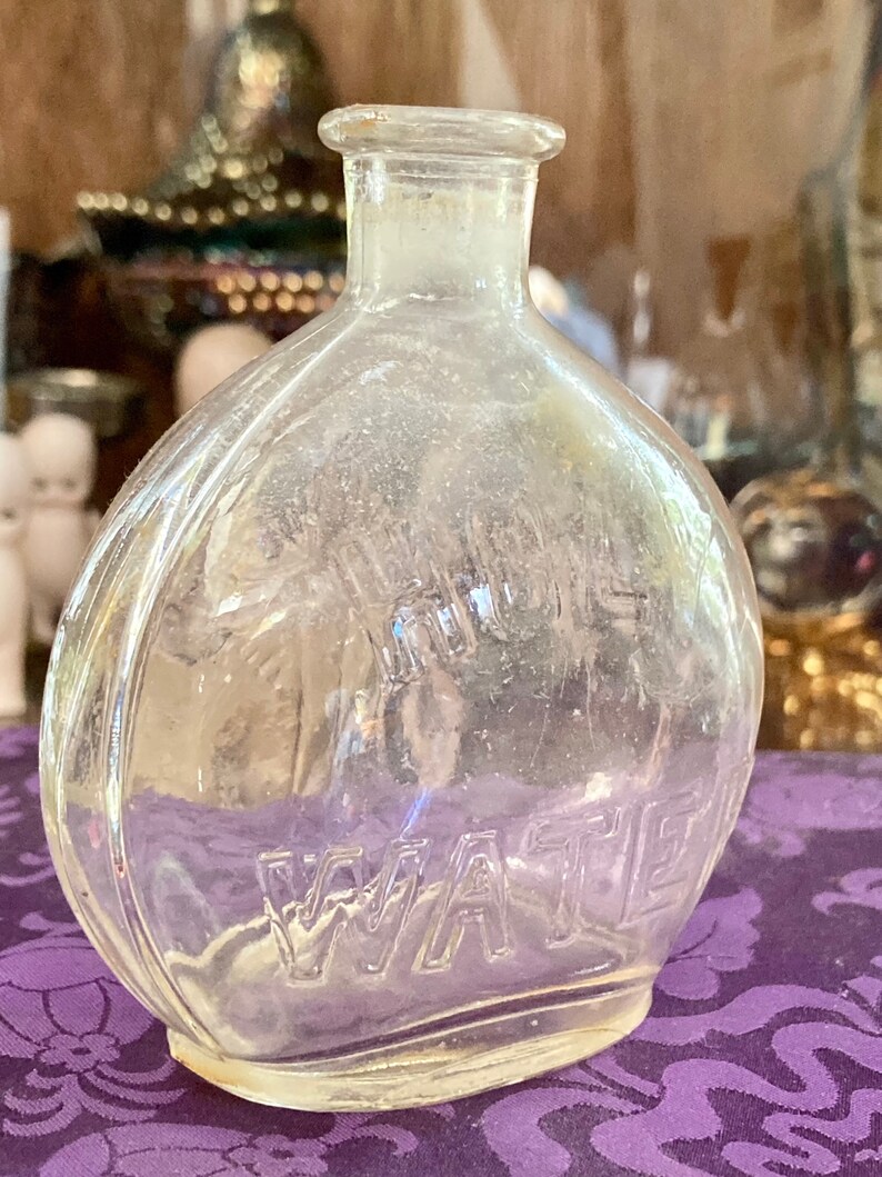 Antique Large Embossed Glass Holy Water Bottle Etsy