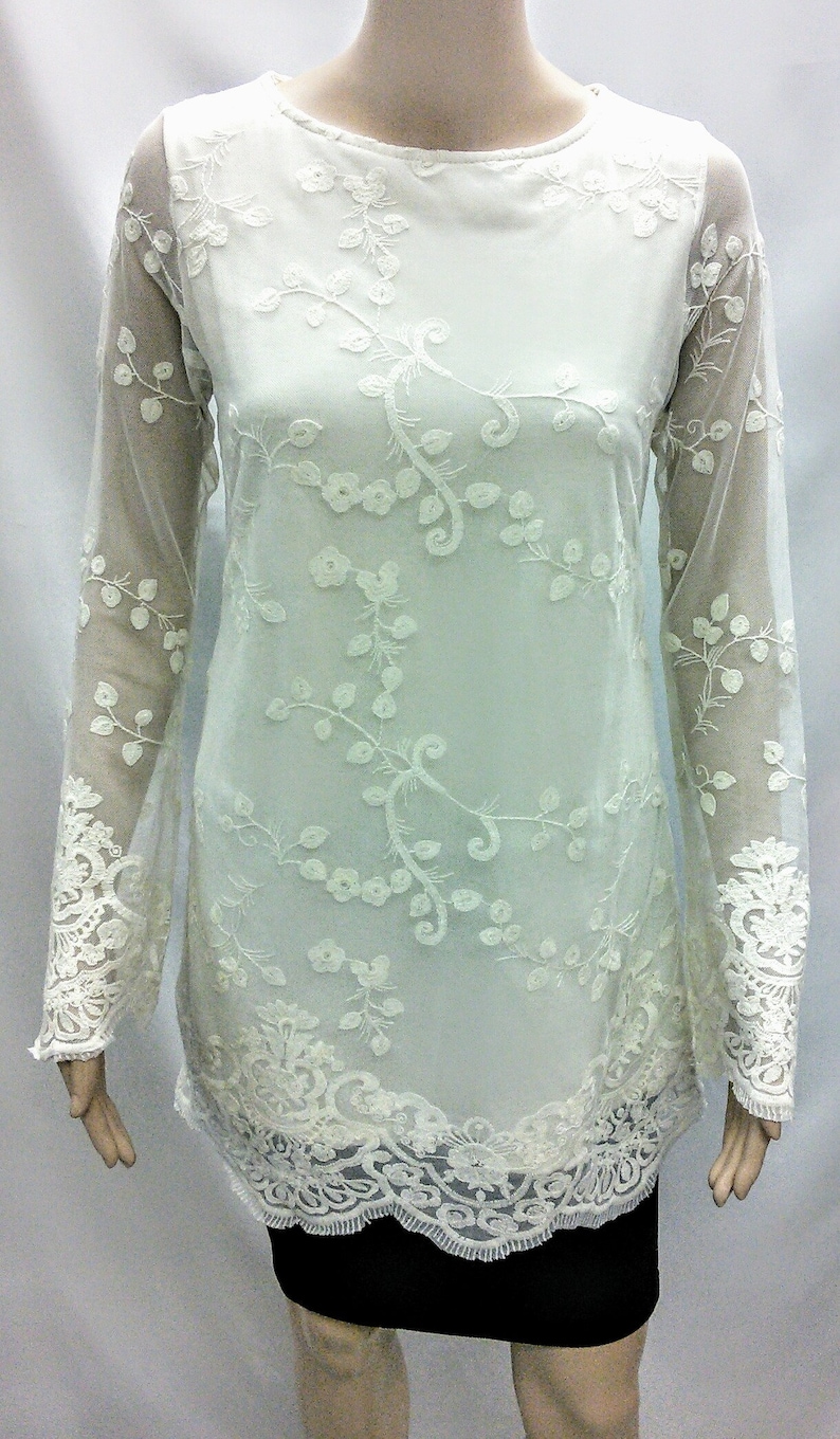 Flower Printed Lace Long Sleeve Top