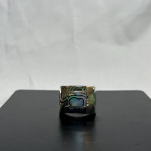 Vintage 925 Sterling Silver Abalone Shell Square Brick Block  Modernist Ring