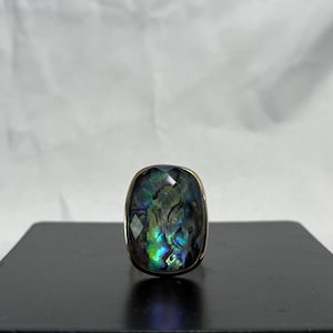 Crystal Overlay 925 Sterling Silver Abalone Shell Rectangle Rounded Edges Ring