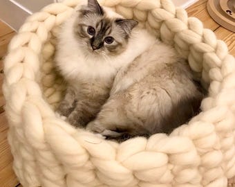 Cat bed sheep&#39;s wool/dog bed/cat basket/dog basket/cat basket/dogbed/catbed/catcave wool