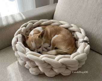 Handmade organic cotton dog bed – Sustainable dog basket – Sleeping place for dogs & puppies – Dog cushion – Vegan dog bed – Dog Bed