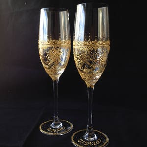 Custom Henna Wedding Champagne Flutes