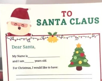 Letter to Santa printable, Kids Christmas Wish List, Santa Claus Letter to North Pole