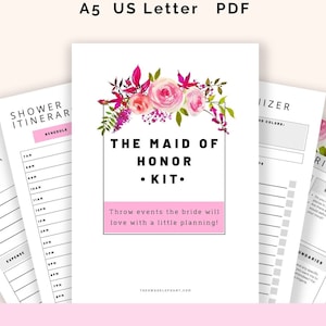 Maid of Honor Printable Planner in letter size, A5