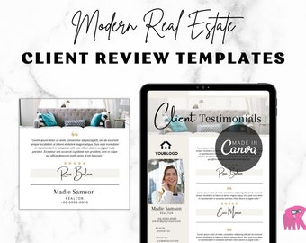 Client Testimonials Flyer, Client Reviews, Testimonial Stories, Modern Realtor editable template